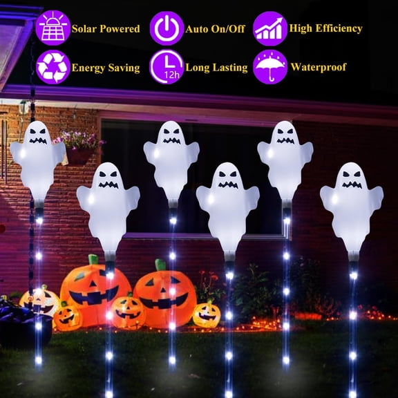 EFEMF-6 Pack Solar Halloween Ghosts Outdoor Decorations, Solar Halloween Lights Outdoor Waterproof, Pathway Lights for Outside Garden Patio Yard Lawn Party Walkway Grave Ghost Decor