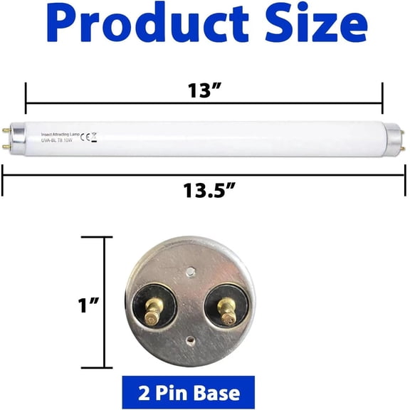 EFEMF-6 Pack T8F10W BL 10W Replacement Bulbs T8 10 Watts Fluorescent Tube for 20W Device 13 Inch 365-nm Black Light