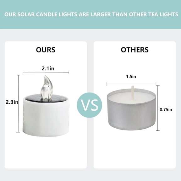 EFEMF-6 Pcs Solar Tea Lights Outdoor - Flickering Solar Candle Lights Flameless Dusk to Dawn Lighting Waterproof Rechargeable LED Candles for Lantern Garden Camping Party Home Decorations,2.3''x2.1''