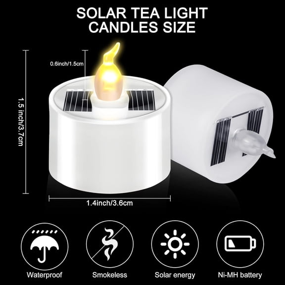 EFEMF-6 Pieces Halloween Solar Tea Light Outdoor Waterproof Candles Flameless Solar Tea Lights Rechargeable Candles with Flickering Light Sensor for Party Garden Home Decor(Stylish)
