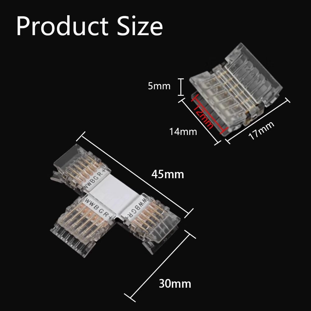 EFEMF-6 Pin T Type Connector 12mm for SMD 5050 LED Strip 5 x Solderless ...