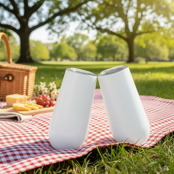 EFEMF-6 oz Stemless Champagne Flutes 2 Set Stainless Steel Insulated Keep Beverage Cold Small Toasting Cup Set for Cocktail