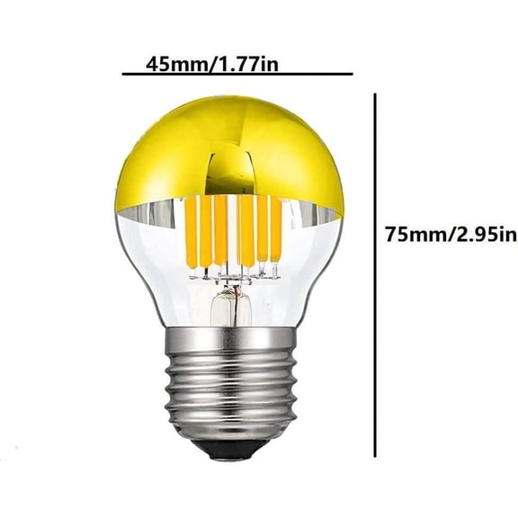 EFEMF-6W G45 Half Chrome Light Bulb Gold Mirror Light Bulb Dimmable Vintage Globe Light 60 Watt Equivalent Warm White 2700K E26/E27 Base G45 Chrome Decorative LED Edison Bulb, AC110V(4 Pack)