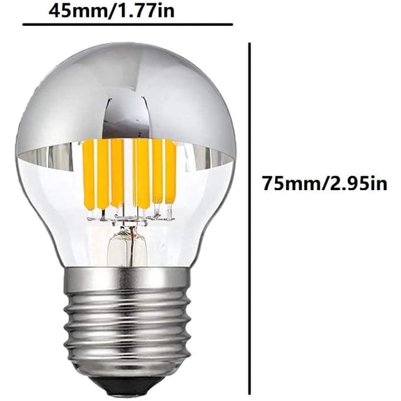 EFEMF-6W G45 Half Chrome Light Bulb Silver Mirror Light Bulb Dimmable Vintage Globe Light 60 Watt Equivalent Warm White 2700K E26/E27 Base G45 Chrome Decorative LED Edison Bulb,AC110V(4 Pack)