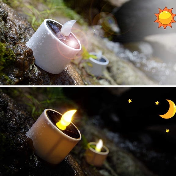EFEMF-6pcs Solar Power Tea Lights Outdoor Candle Flameless Flicker IP65 Waterproof Rechargeable LED Candles with Dusk to Dawn Sensor for Lantern Garden Camping Party Home Decorations, 2.3" x 2"