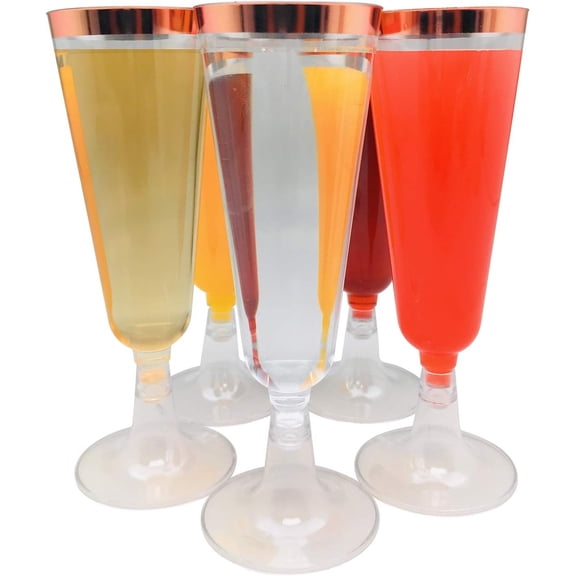 EFEMF-70pc Glitter Plastic Classicware Glass Like Champagne Wedding Parties Toasting Flutes Party Cocktail Cups (Rose Gold Rimmed)