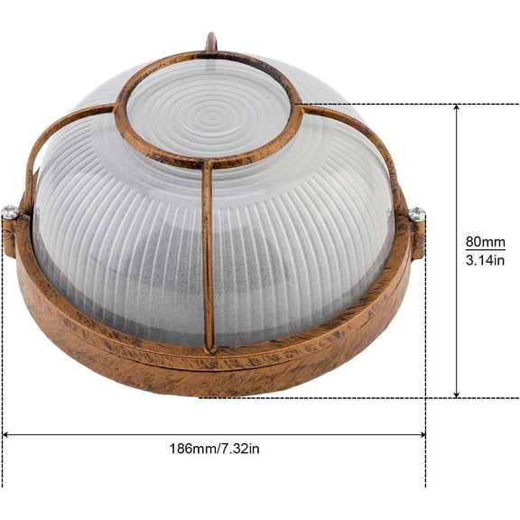 EFEMF-7inch Sauna Light, Nautical Bulkhead Light Fixture, Antique Copper Outdoor Wall Light Fixture for Ceiling Mount, Wet Location (Grid Round, Frosted Glass Lens, E27 Base)