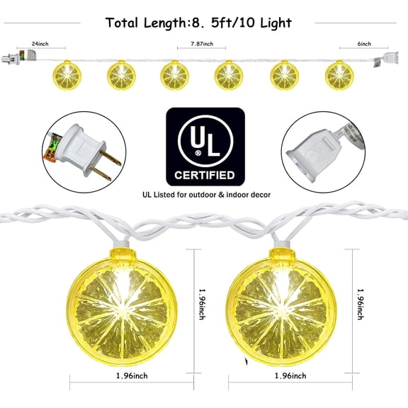 EFEMF-8.5Ft Lemon Lights,Lemon Fairy Lights with 10 Pack 3D Yellow Lemon Shaped String Lights,Plug in Lemon Lights String for Home,Bedroom,Camping,Garden Party Decorations