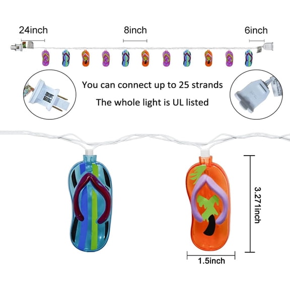 EFEMF-8.5Ft Tricolor Slipper String Lights, Outdoor Tropical Beach Themed Flip-Flop Light with 10 Plastic Bulbs, Summer Waterproof Hanging Slipper Lights for Outside Patio Garden Tent Party Decor, Wh