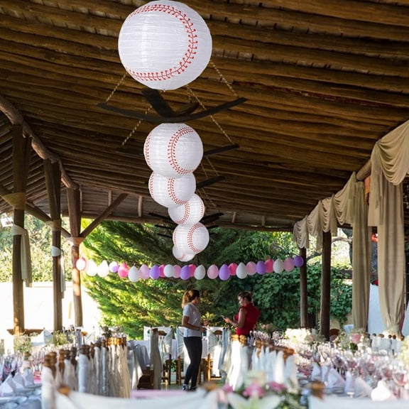 EFEMF-8 Inch Baseball Paper Lanterns Sports Team Party Baseball Hanging Lantern Softball Party Decorations 6 Pieces