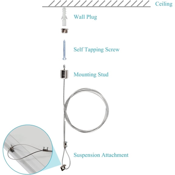 EFEMF-8 Pack 3.2 ft Ceiling Light Suspension Cables Kit, Adjustable Length Steel Wire for Hexagon Garage Light, LED Panel, Aquarium Lights