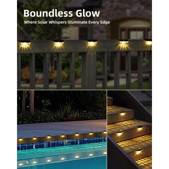 EFEMF-8 Pack Solar Deck Lights Outdoor, Solar Step Lights Waterproof Led Lights for Outdoor Stairs, Step, Pool, Yard, Patio, and Fence(3000K Warm White)