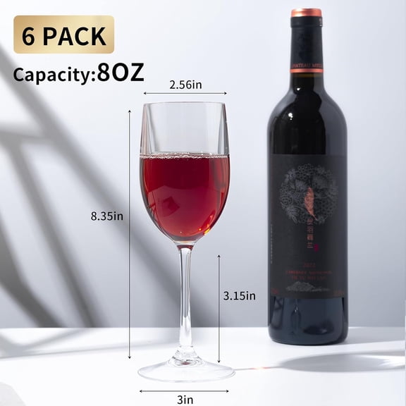 EFEMF-8-ounce Unbreakable Plastic Wine Cup, set of 6-clear, Red or White Wine Glass, Top Rack Dishwasher Safe, BPA Free (clear, Small)