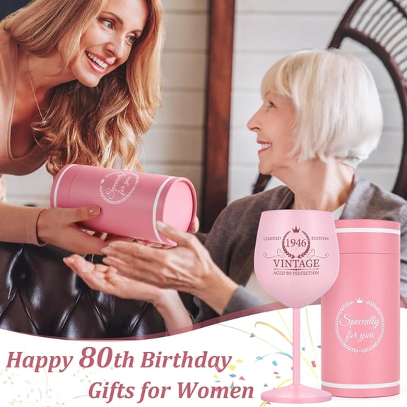 EFEMF-80th Birthday Gifts for Women, Vintage 1946 Stainless Steel Wine Glass with Wine Bag and Card, 80th Birthday Decorations for Women, 80 Year Old Birthday Gifts for Grandma Mom Aunt Wife