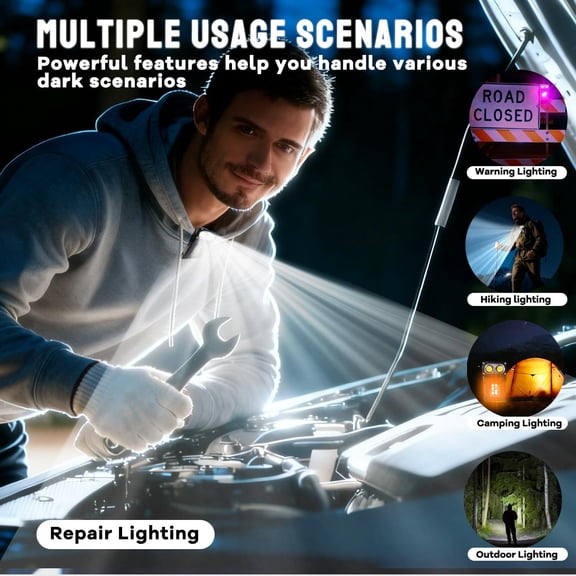 EFEMF-850 Lumens Hands-Free Magnetic EDC Flashlight - 7 Modes, Dual-Light (Main/Flood), Rechargeable Power Bank, Clip, for Camping Emergency Work