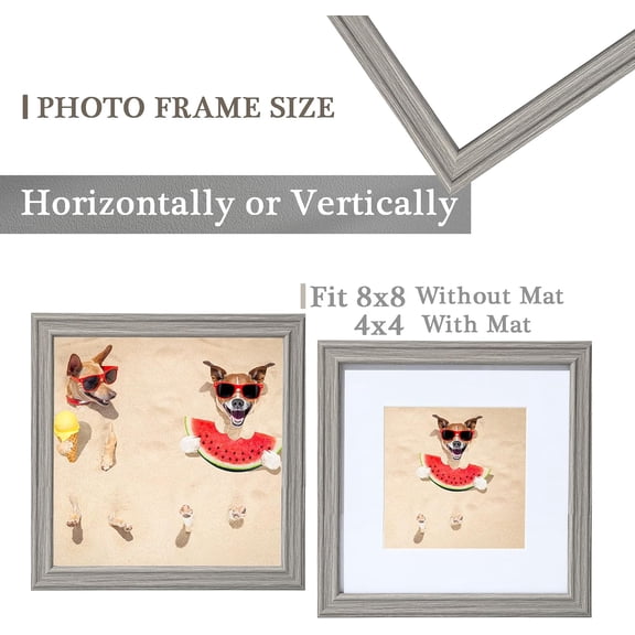 EFEMF-8x8 Picture Frame, 8 x 8 Picture Frames Matted to 4 x 4,Square 8 x 8 Grey Frame with Real Glass, Rustic Wooden 8 by 8 Photo Frame for Wall for Home Decor Gifts