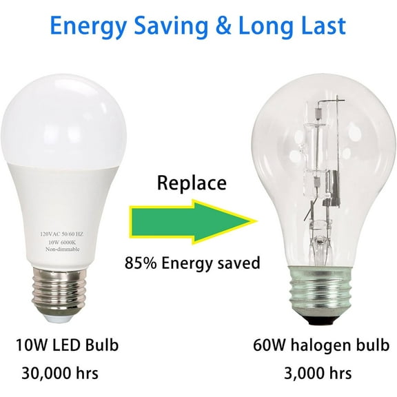 EFEMF-A19 LED Light Bulb 60 Watt Equivalent, Daylight White 6000K, 800 Lumens 10W LED Bulbs Bright White, Non-dimmable, 6-Pack