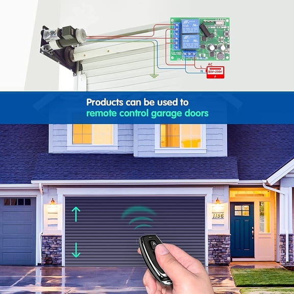 EFEMF-AC 110V 120V 220V 240V Wireless Remote Control Switch 433Mhz RF 10A 2CH Relay Receiver with 2 Transmitters for Garage Door Electric Curtain Motor Light DIY Radio Control Switch