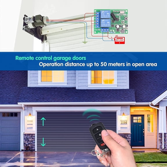 EFEMF-AC 110V 120V 240V Radio Control Switch 2 Channels 433Mhz RF Wireless Relay Receiver Board and 2 Transmitters with 4 Buttons for Electric Awning, Garage Door, Motor, Light