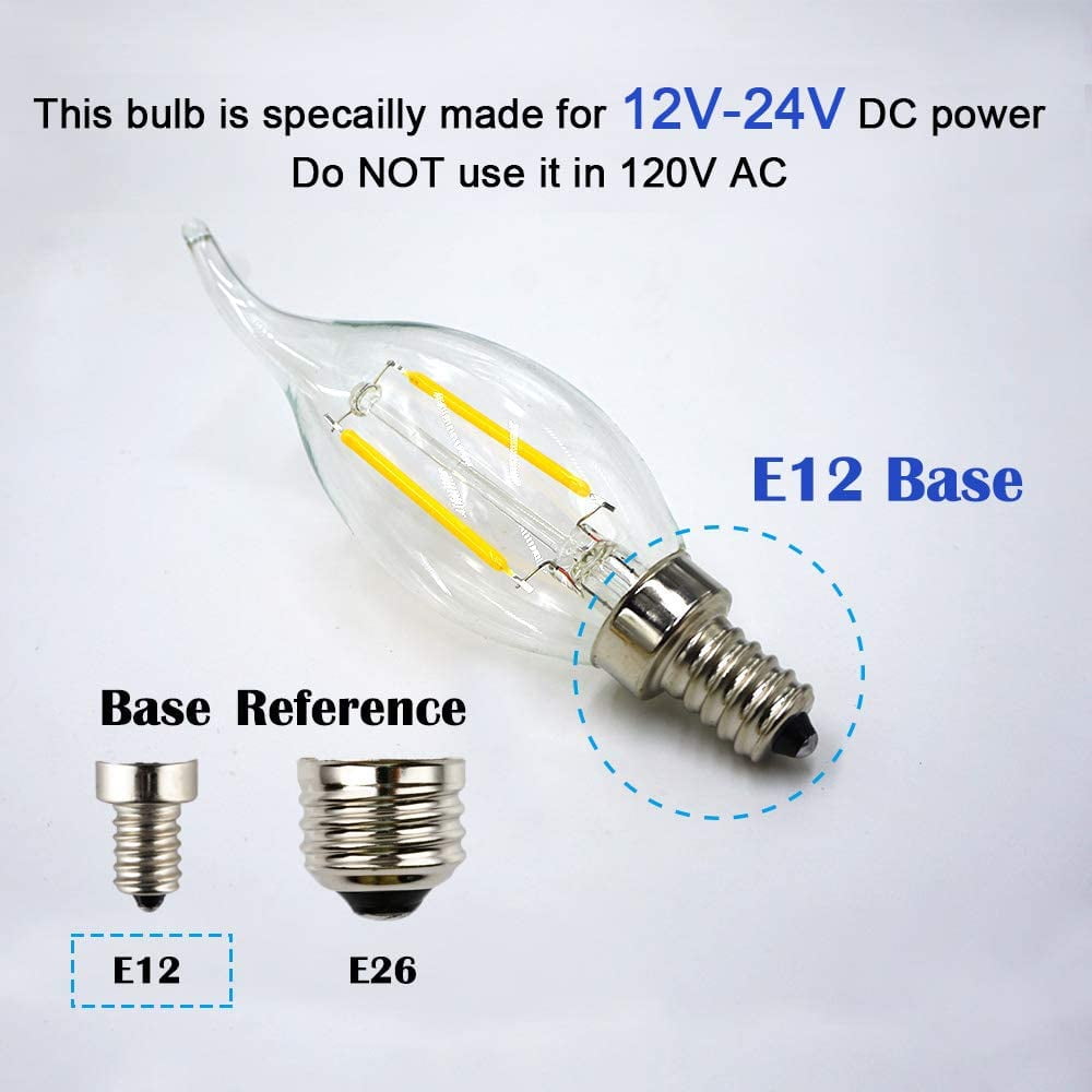 EFEMF-AC/DC 12V Low Voltage LED Candelabra Bulb, 2W 200Lm, Dimmable ...