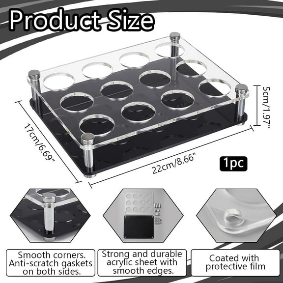 EFEMF-Acrylic Shot Glasses Display Rack for Bar Party, 12 Shot Glass Tray Holder, 1.5 inch Hole