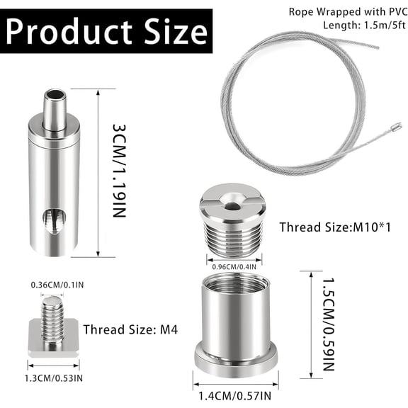 EFEMF-Adjustable Ceiling Light Hanging Kit - 2 Pack 59" Stainless Steel Suspension Cables for LED Panel, Aquarium, Hexagon Garage Lights - Heavy Duty Mounting Hardware & Wire Rope System (2)