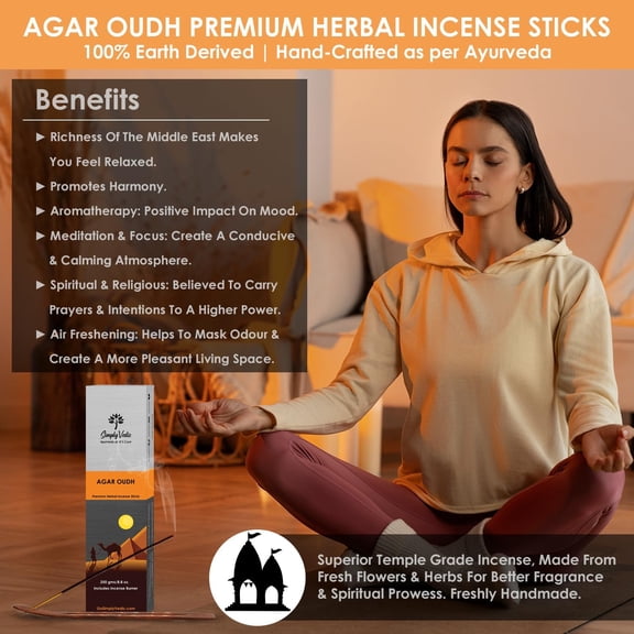 EFEMF-Agar Oudh Incense Stick (Approx 135 Sticks, 250 Grams) Premium Handmade Agarbatti with Insense Holder| Lasts 45 Minutes| for Aromatherapy, Meditation, Yoga, Home & House Decor- Gift Set