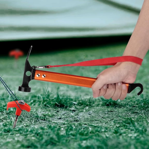 EFEMF-Aluminum Camping Hammer, 3-In-1 Functional Tent Stake Hammer with Puller, Lightweight Tent Mallet for Camping, Hiking & Backpacking, Orange