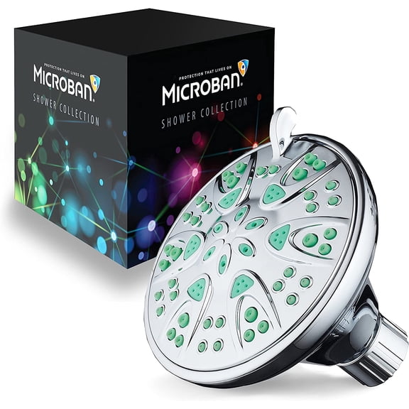 EFEMF-Antimicrobial Anti-Clog High-Pressure 6-Setting Shower Head with Microban Nozzle Protection from Growth of Mold, Mildew & Bacteria for Stronger Shower! 4" Coral Green