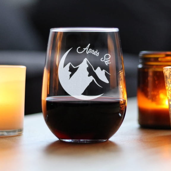EFEMF-Apres Ski - Stemless Wine Glass - Unique Skiing Gifts and Decor for Mountain Lovers - Large 17 Oz Glasses