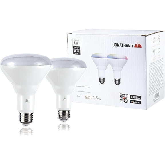 EFEMF-BLB2001A-SET2 Smart BR30 Dimmable Light Bulb, Dimmable Color Changing LED, Alexa, Google Home Assistant Compatible, No Hub Required, Set of 2