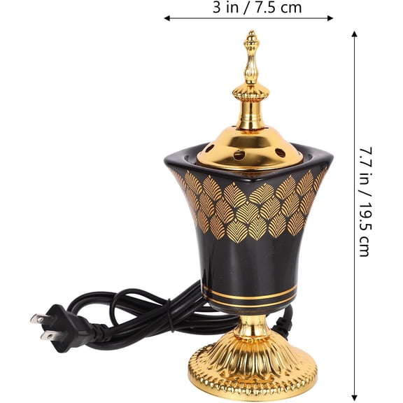 EFEMF-Bakhoor Electric Incense Burner Vintage Arabic Incense Burner Middle Eastern Style Tabletop Electric Censer Aroma Burner Oud Frankincense Candle Stand Black