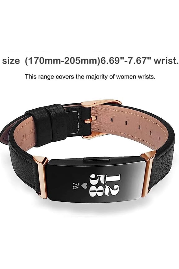-Bands Compatible with Inspire HR & Inspire & Inspire 2 Women Men, Leather Accessories Strap Wrist Band Compatible with Inspire 2/ Inspire/Inspire HR(Black Rose Gold)