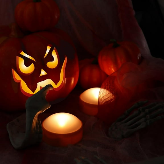 EFEMF-Battery Operated Halloween Jack-O-Lantern LED Pumpkin Light with Remote and Timer, Realistic Plastic Bright Flickering Electric Flameless Candle Orange Color for Party Decor Holiday Decoration