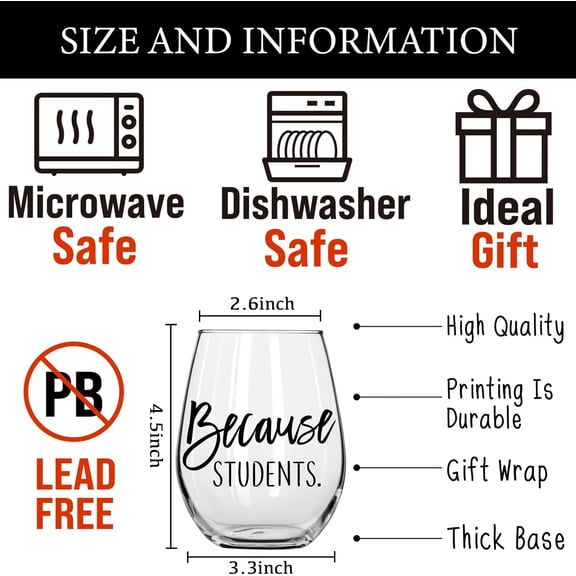 EFEMF-Because Students Wine Glass Gifts for School Teachers, Professors, Sisters, Friends, Colleagues, Gifts for Teacher's Day, Year-end Graduation,Teacher Appreciation Gift