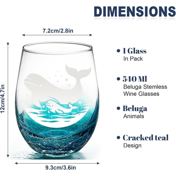 EFEMF-Beluga Stemless Wine Glass: Hand Blown Beach Wine Glasses Birthday Gifts for Women, Beluga Lovers 18 Ounces - Set of 1
