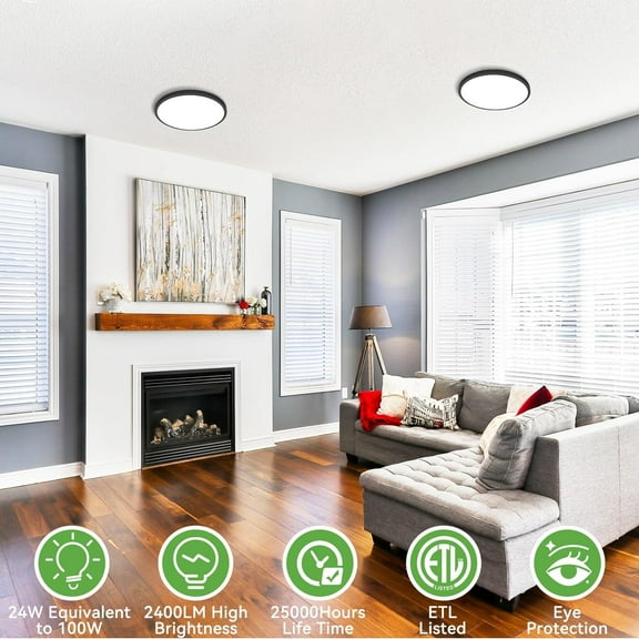 EFEMF-Black Ceiling Light 9 Inch,24W 2400lm Bright LED Flush Mount Light Fixture 3000K/4500K/6000K Adjustable,Thin Flat Ceiling Lamp for Bathroom Closet Pantry Hallway