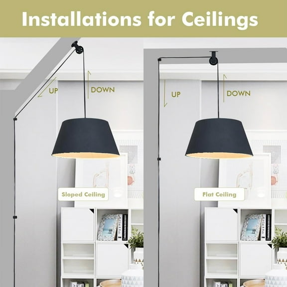 EFEMF-Black Pulley Wheel for Pendant Light Fixture, Swag Hook for Pendant Lighting, Hook for Hanging Lamp, Wall & Ceiling Mount