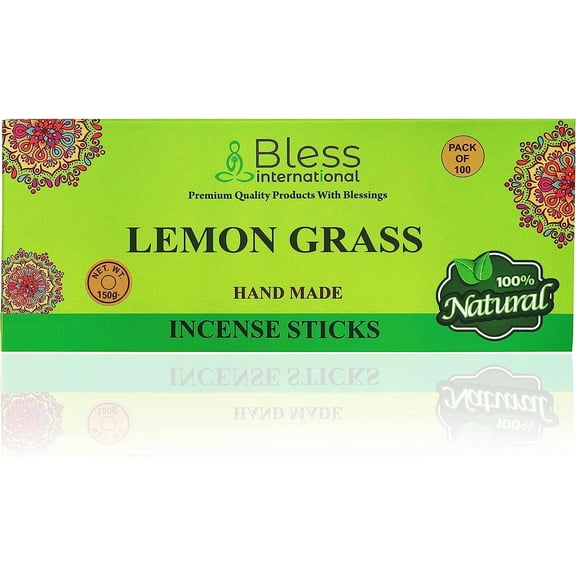 EFEMF-Bless-Lemon-Grass 100%-Natural-Handmade-Hand-Dipped-Incense-Sticks Organic-Chemicals-Charcoal-Free Purification-Relaxation-Positivity-Yoga-Meditation Best-Woods-Scent (100 Sticks(5.25 OZ))