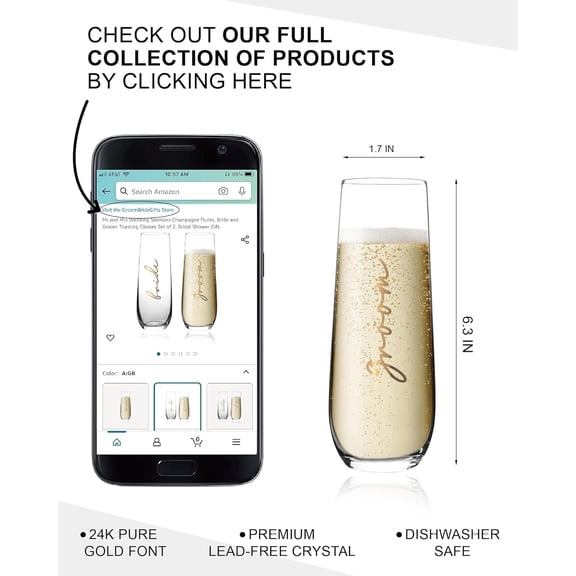 EFEMF-Bride and Groom Champagne GlassesMr and Mrs Champagne Flutes Set of 2, Wedding Bridal Shower Gifts, Engagement Gifts for Couples