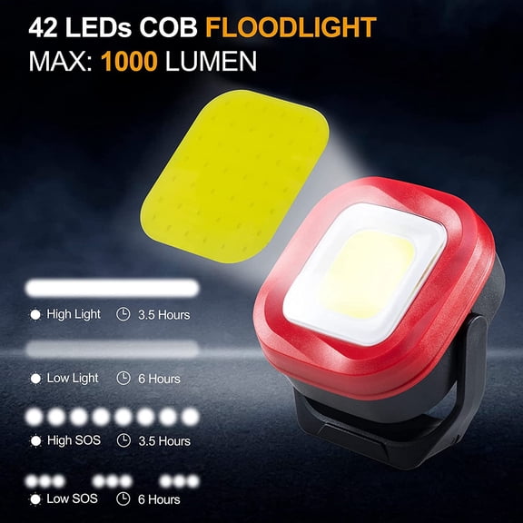 EFEMF-COB LED Work Light, 42 LEDs 1000 Lumens Rechargeable Portable Magnetic Flashlight Inspection Light for Car Repair, Camping, Emergency & Job Site Lighting-2400mAh (1 PCS)