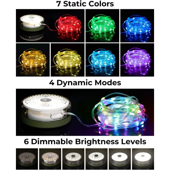 EFEMF-Camping String Lights, 32.8ft Retractable RGB Tent String Lights, Rechargeable LED Hanging Tent Lantern, Portable Twinkle Camp Lamp for Outdoor Backyard Patio Awning Canopy RV Essentials, Green