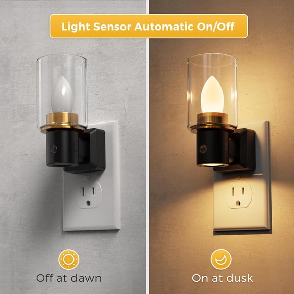 EFEMF-Candle Night Light, Flameless Candle Nightlight Plug in, 350Rotating Dusk to Dawn Sensor Dimmable Night Light,Vintage Decorative Night Lights for Hallway Bathroom, 2 Pack