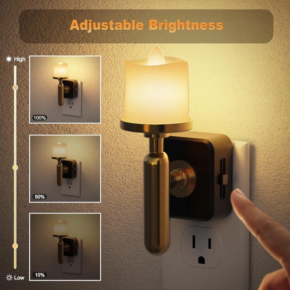EFEMF-Candle Night Light, Night Lights Plug into Wall, 3000K Soft White, 0-100LM Adjustable Brightness, Dusk to Dawn Sensor NIghtlight for Dinning Room, Living Room, Bathroom, Hallway