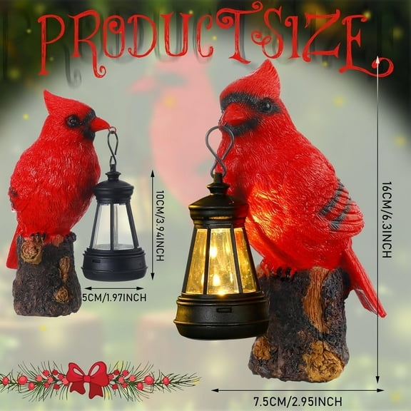 EFEMF-Cardinal Garden Statue with Solar Lantern 6.3 Solar Light for Outside Cardinal Garden Decor Sculptures & Statues Lights for Lawn Decor Unique Ornament Gift for Women Mom