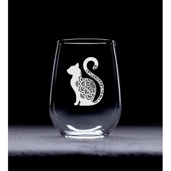 EFEMF-Cat Sitting Stemless Wine Glass, 17 oz. - 1 Piece - Cat Themed Gift for Men and Women