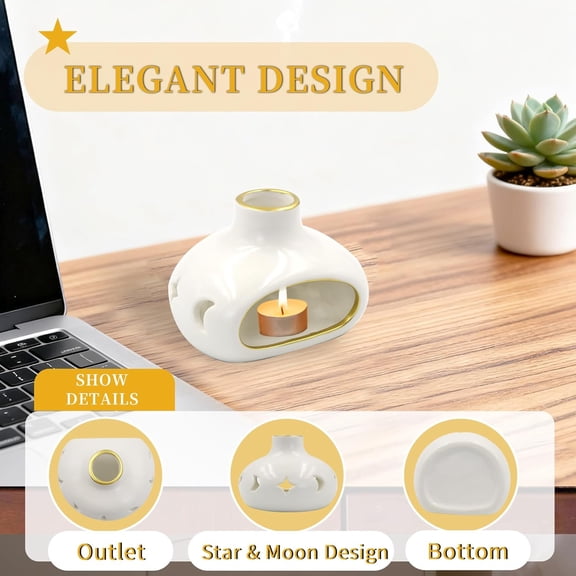 EFEMF-Ceramic Incense Holder, Handcrafted Incense Cone Burner for Sage Bundles, Palo Santo Sticks Holder with Chimney, Smudge Bowl for Spiritual Meditation and Yoga (White)