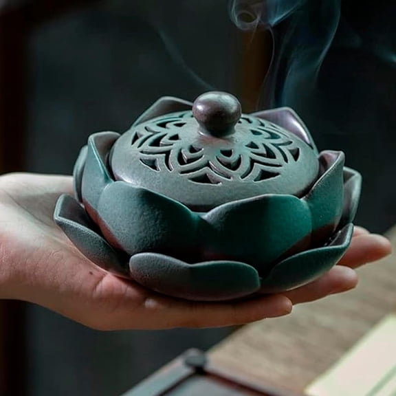 EFEMF-Ceramic Incense Holder Lotus Shape Coil Cone Stick Incense Burner Ash Catcher for Home Decor Zen Decor Yoga Meditation