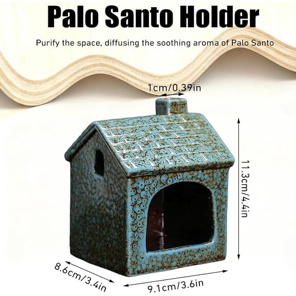 EFEMF-Ceramic Mini Chiminea Palo Santo Burner | Sage & Incense Cone Holder | Stable Smudge Bowl for Zen Altar, Meditation, Yoga | Home Decor & Gift (Blue)