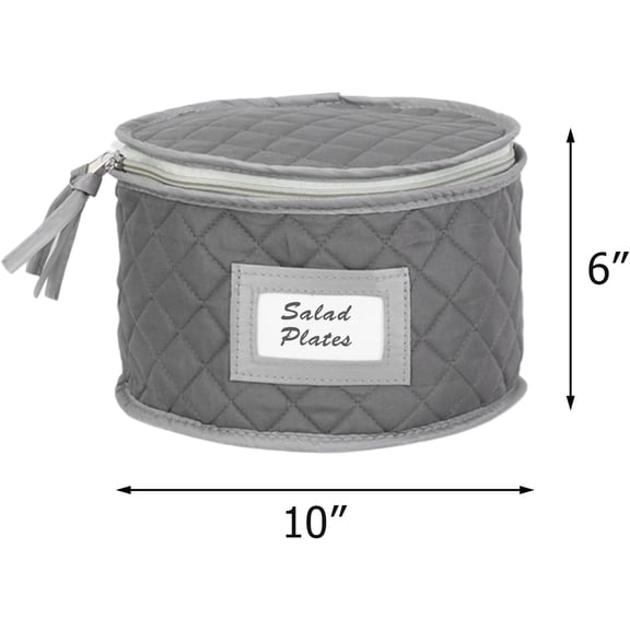EFEMF-China Storage Case - Salad Plate Quilted Case - 10" W x 6" H - Gray - Includes 12 Felt Separators - Stackable With Padded Interior to Store your Dinnerware Dishes